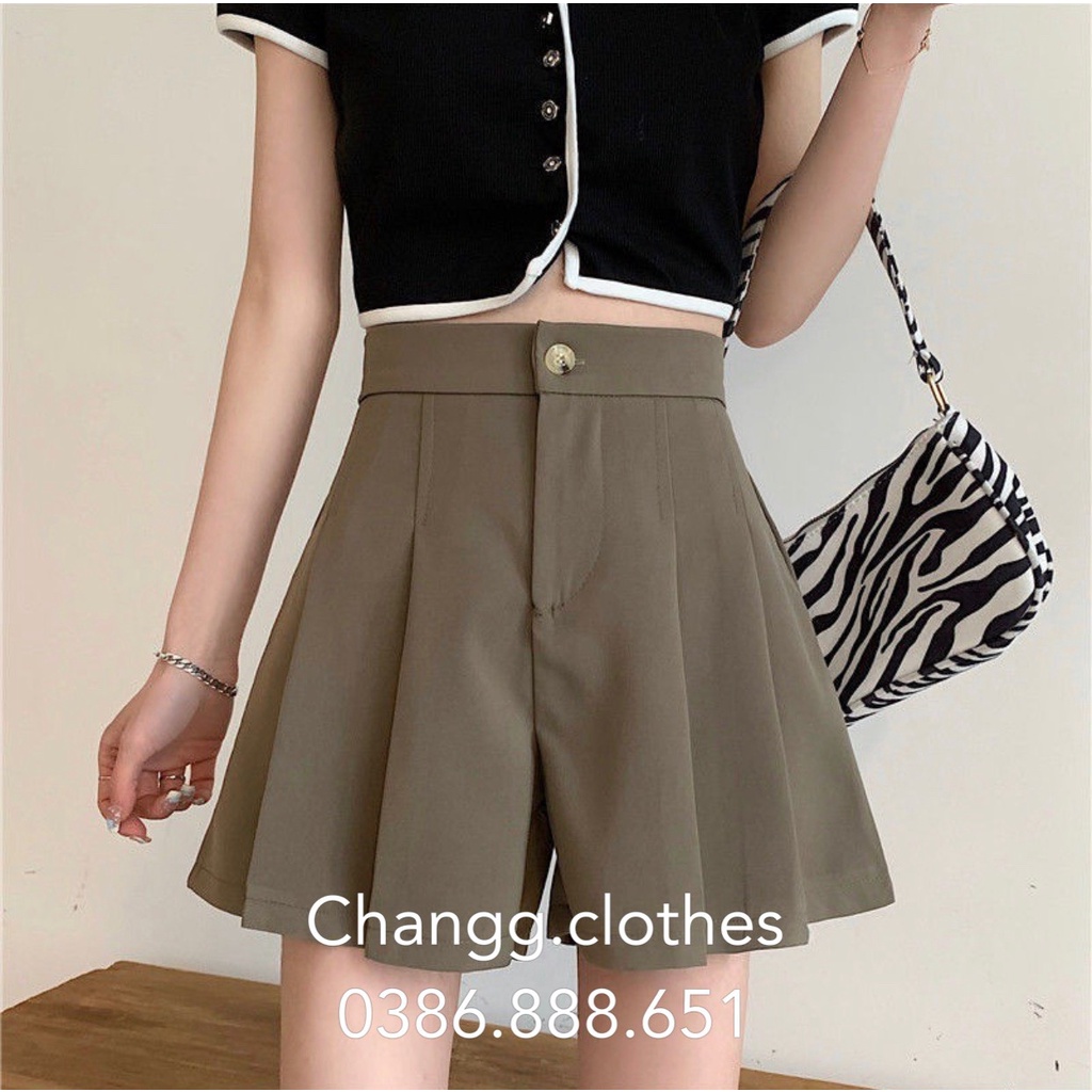 Quần Đùi Nữ Ống Rộng Xếp Ly Dáng Xòe Chun Lưng Chất Tuyết Mưa