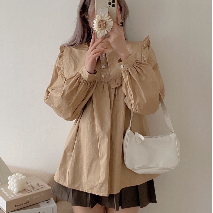 Áo Sơ Mi Nữ Dáng Babydoll Chất Đũi Xước Phong Cách Ulzzang