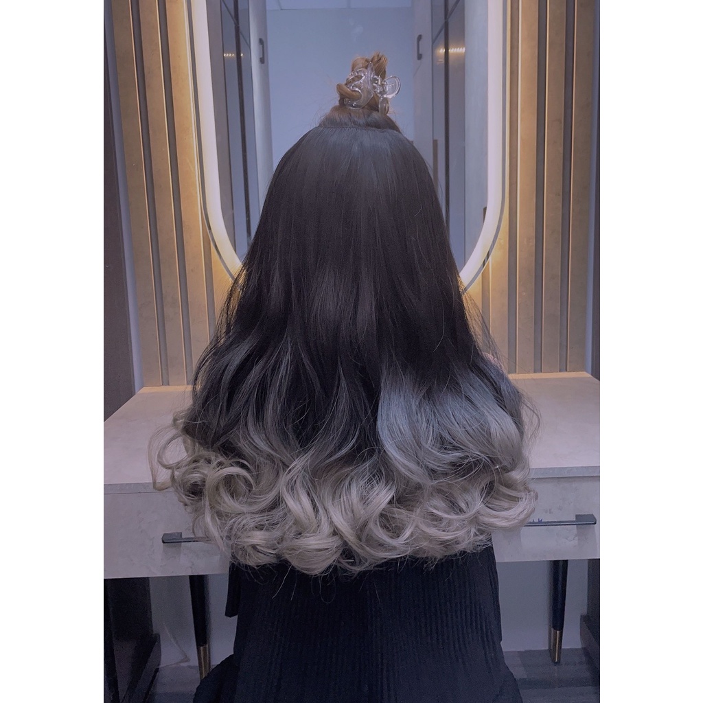 Tóc giả kẹp chữ u ombre xám khói xoăn KOTY TG609