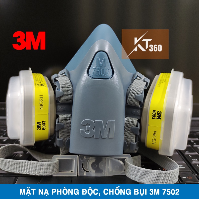 Mặt Nạ Phun Thuốc Trừ Sâu, Chống Bụi. Mặt Nạ Phòng Độc 3M 7502 + Phin Lọc 3M 6003 Cao Cấp.