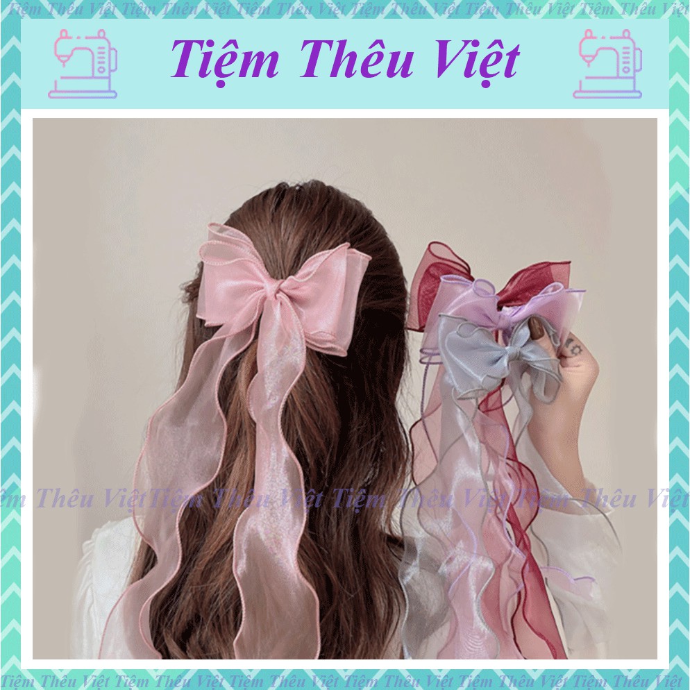 Dây Cột Tóc Voan Viền Nhũ 💟 Tiệm Thêu Việt