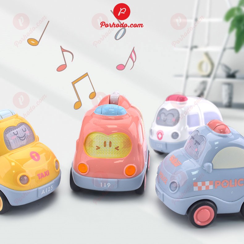Bộ đồ chơi ô tô quán tính có đèn và nhạc mô tả xe cứu hỏa, cứu thương, cảnh sát, taxi đẹp và dễ thương KB216105