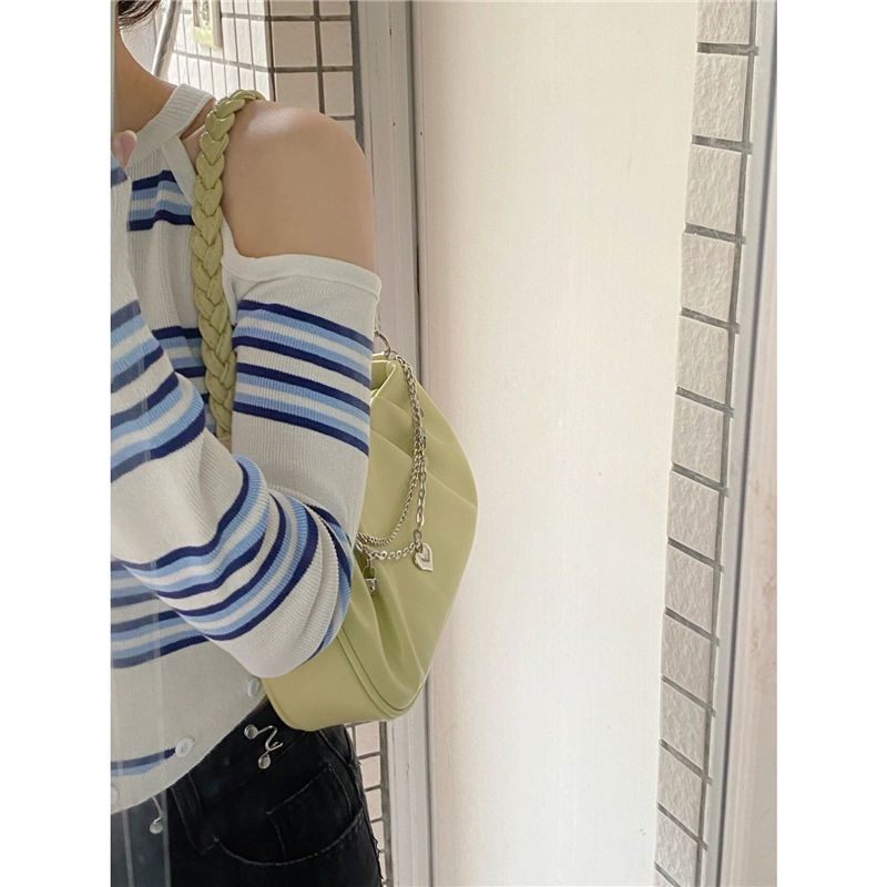 Túi Xách Đeo Vai Kiểu Vuông Xếp Ly Phối Dây Xích Thời Trang Nữ Đơn Giản