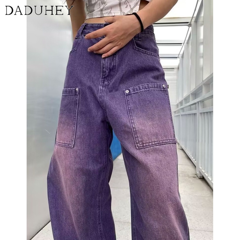 DaDuHey American Retro Washed Purple Jeans Ins Men &amp; Women Trendy Fashion Street Loose Straight Pants