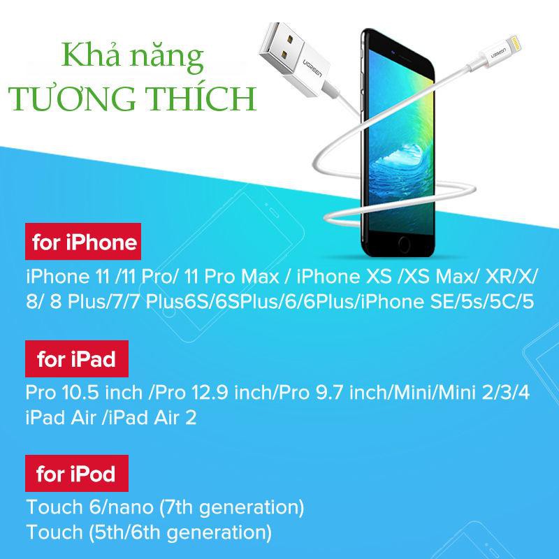 Cáp sạc Lightning MFI UGREEN US199 - Tương thích iPhone / iPad / iPod dài 0.25 - 2m - Hàng phân phối chính hãng - Bảo hà