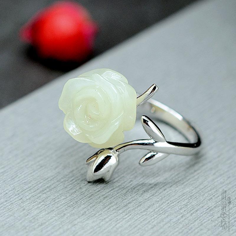 PANAOBEN ♥ sterling silver 925 rings for women vintage cute rings men Korean Fashion Accessories couple ring Korean Fashion Fake Gemstone Flower Shaped Metal Ring