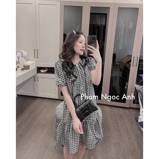 Váy kẻ cổ phối ren đuôi cá