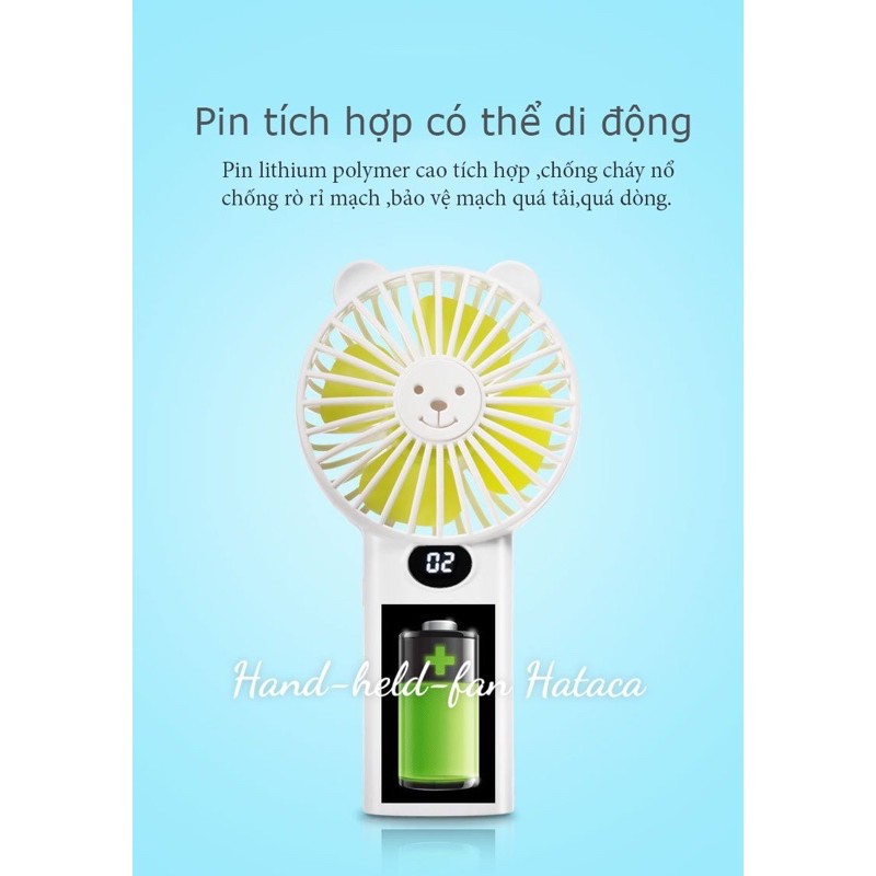 Quạt mini sạc pin Hataca hand-held-fan có màn hình led