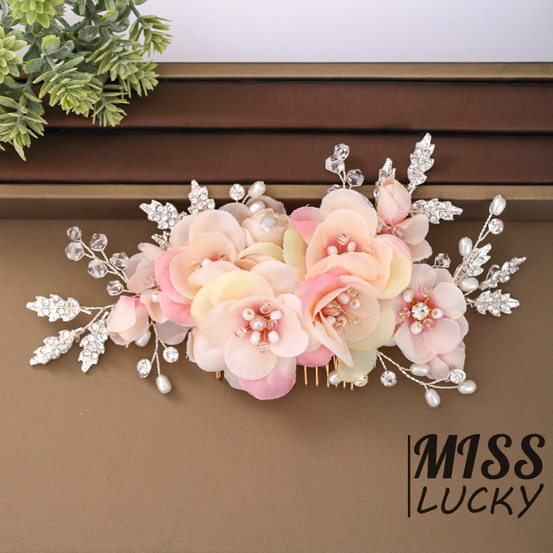 Lược cài tóc hình hoa đính đá thanh lịch cho cô dâu