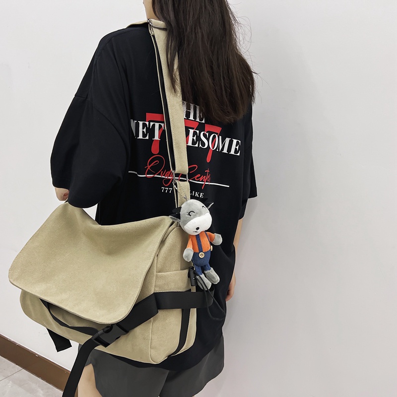 Túi Đeo Vai Vải Canvas Kiểu Hàn Quốc Cỡ Lớn Thời Trang Cho Nam