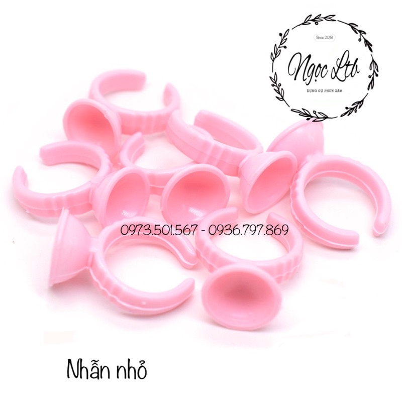 Nhẫn nhựa Hồng đựng mực phun xăm, keo nối mi