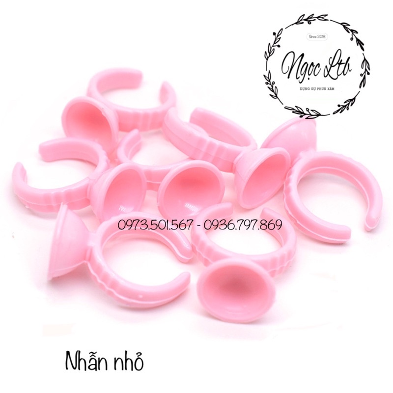 Nhẫn nhựa Hồng đựng mực phun xăm, keo nối mi (~100c/gói)