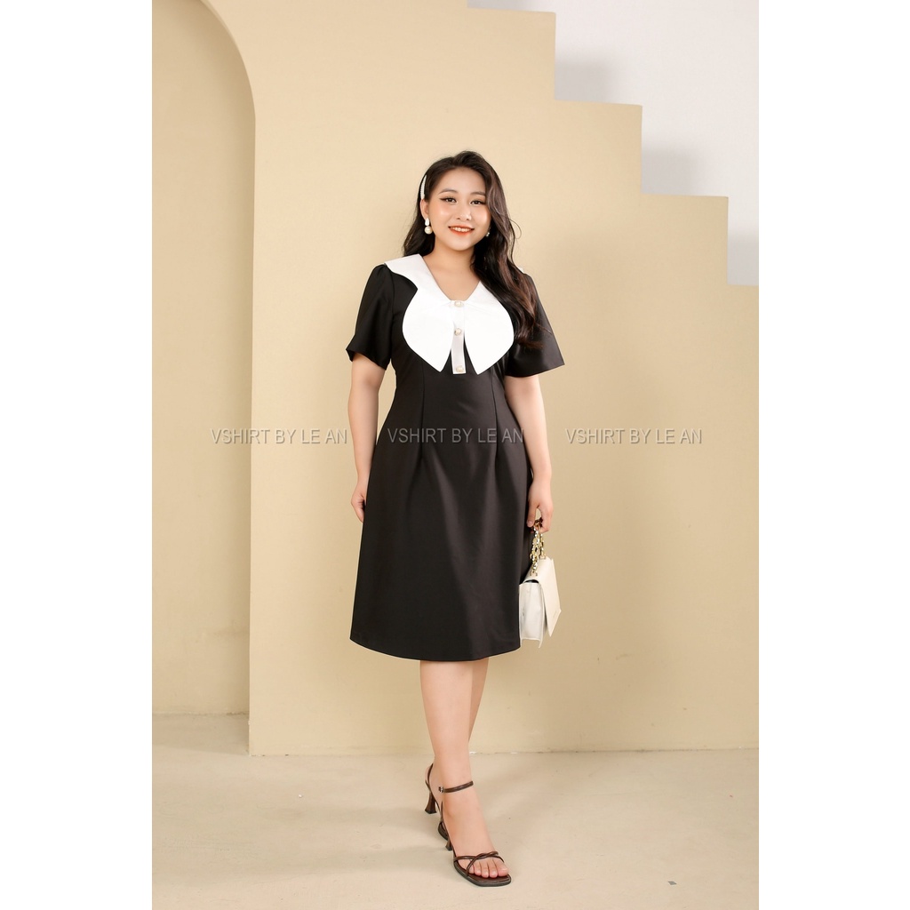 Váy đen lá cổ trắng