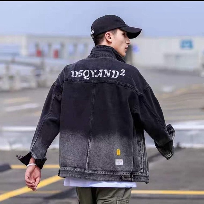 Áo khoác jeans nam đen xám phối 2 màu thêu chữ sumisu shop