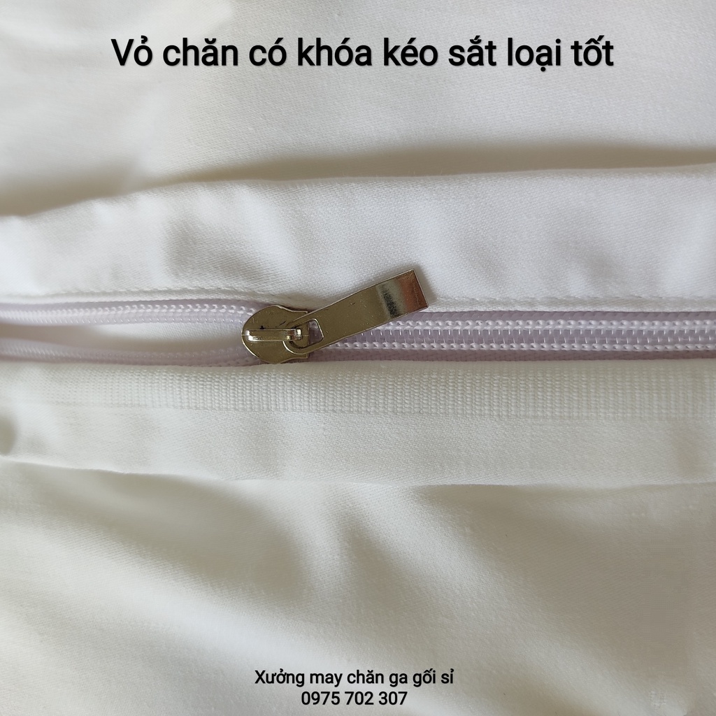 Bộ chăn ga gối cotton, drap giường màu trắng khách sạn, vải cao cấp 100%, không xù lông