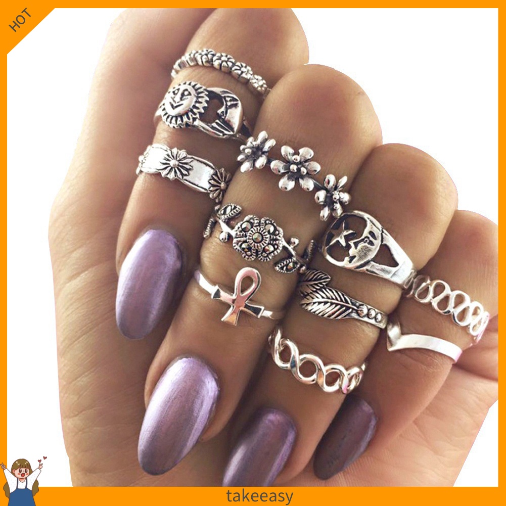 (Hàng Có Sẵn) Bộ 11 Nhẫn Đeo Giữa Ngón Tay Phong Cách Bohemian