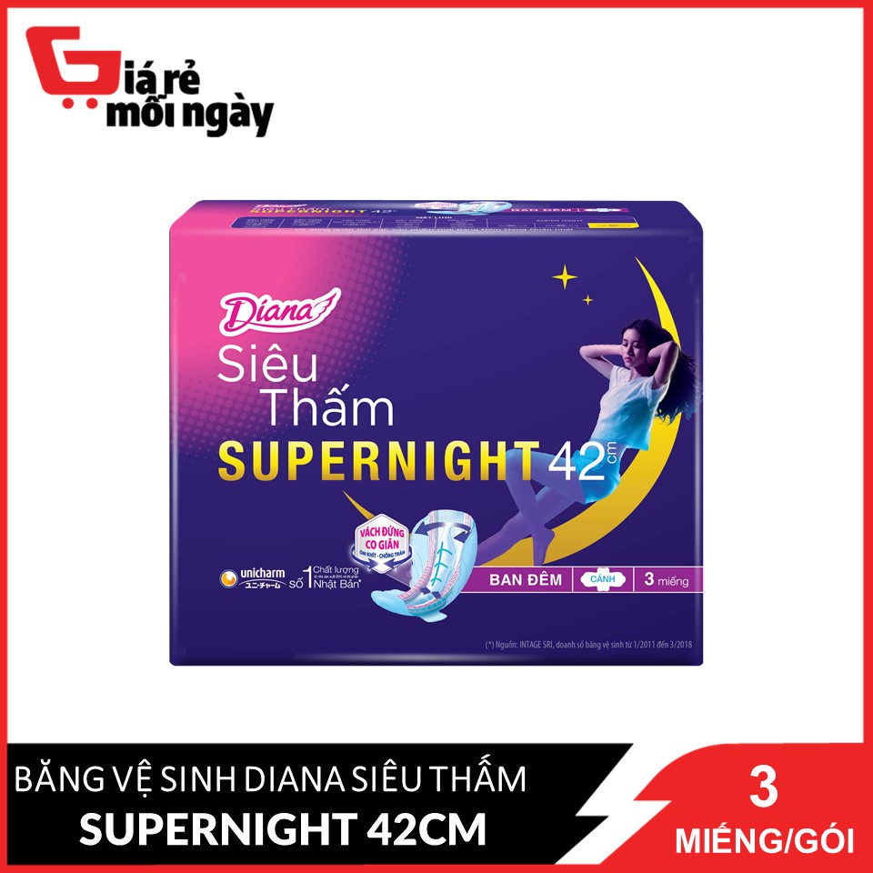 Băng vệ sinh Diana Siêu thấm Supernight 42cm 3 miếng/gói