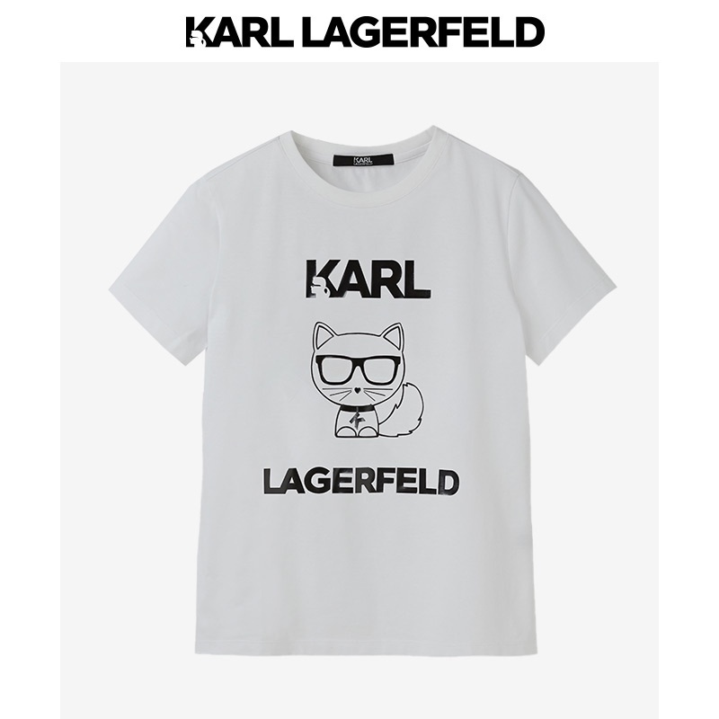 Áo Thun Tay Ngắn Màu Trơn In Hoạt Hình Karl Lagerfeld Amoi Dành Cho Nữ s-5x