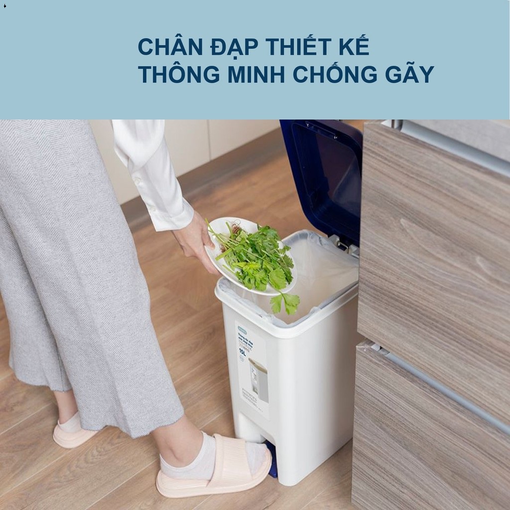 Thùng Rác Nhựa Đạp Chân Nắp Đậy Chữ Nhật HIRO INOCHI, Sọt rác cao cấp inochi có phân tử Ion bạc kháng khuẩn