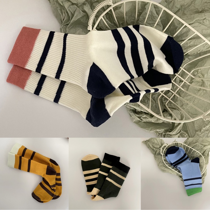 1 Đôi Vớ Thể Thao Cotton Họa Tiết Sọc Màu Sắc Tương Phản Dành Cho Nam Và Nữ