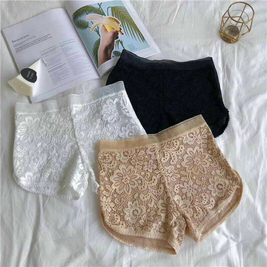 Quần Đùi Mặc Váy Ren Hoa Ba Màu, Quần Lót Váy Trơn Phối Ren Gợi Cảm [Ảnh Chụp Thật] - OQ062