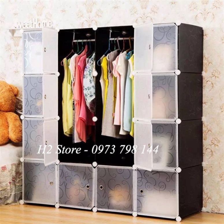 [RẺ NHẤT SHOPEE] TỦ NHỰA LẮP GHÉP 16 Ô VÁCH ĐEN ĐỂ ĐỒ ĐA NĂNG THÔNG MINH sâu 47cm