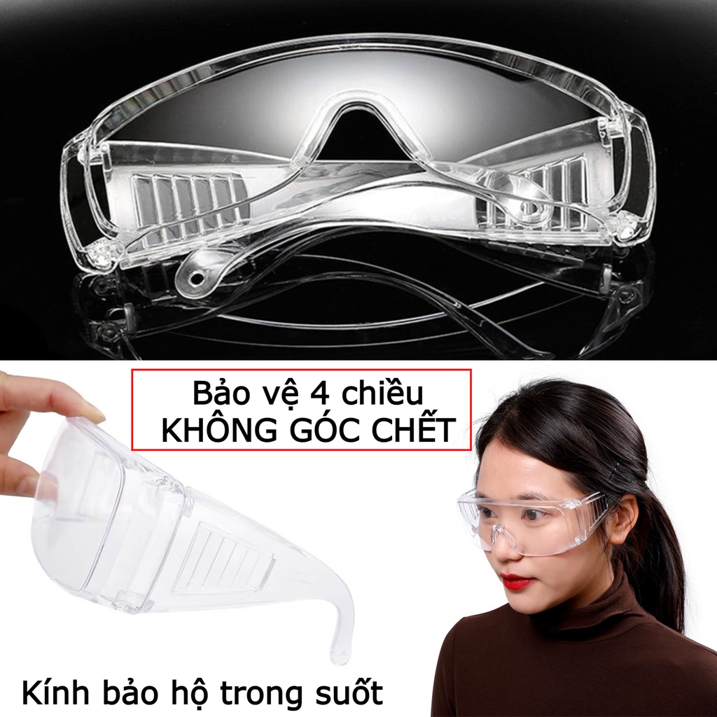 Kính bảo hộ trong suốt 4 chiều, kính mắt không góc chết bảo vệ toàn diện chống bụi, gió, vi khuẩn... mẫu mới chất lượng