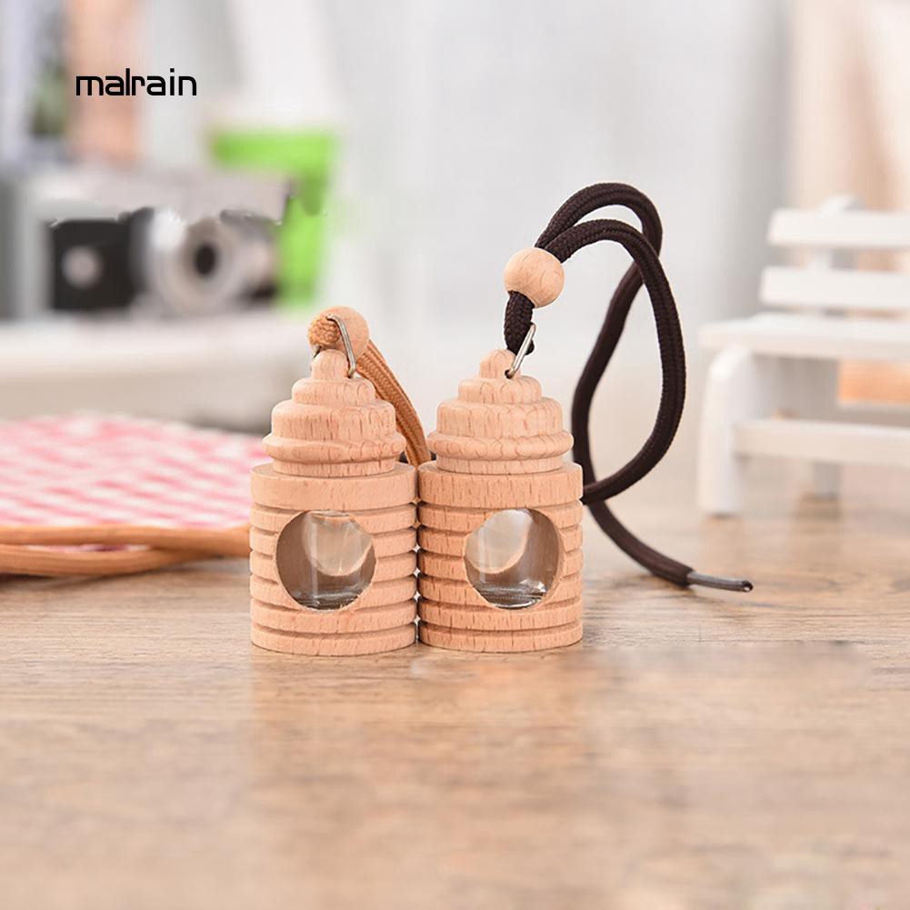 Maln_lovely Bình Đựng Nước Hoa Rỗng Bằng Gỗ Rỗng Treo Trang Trí Xe Hơi