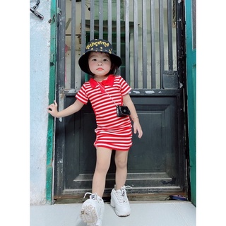 Đầm Body Sọc Đen Đỏ 2 Màu Cho Bé