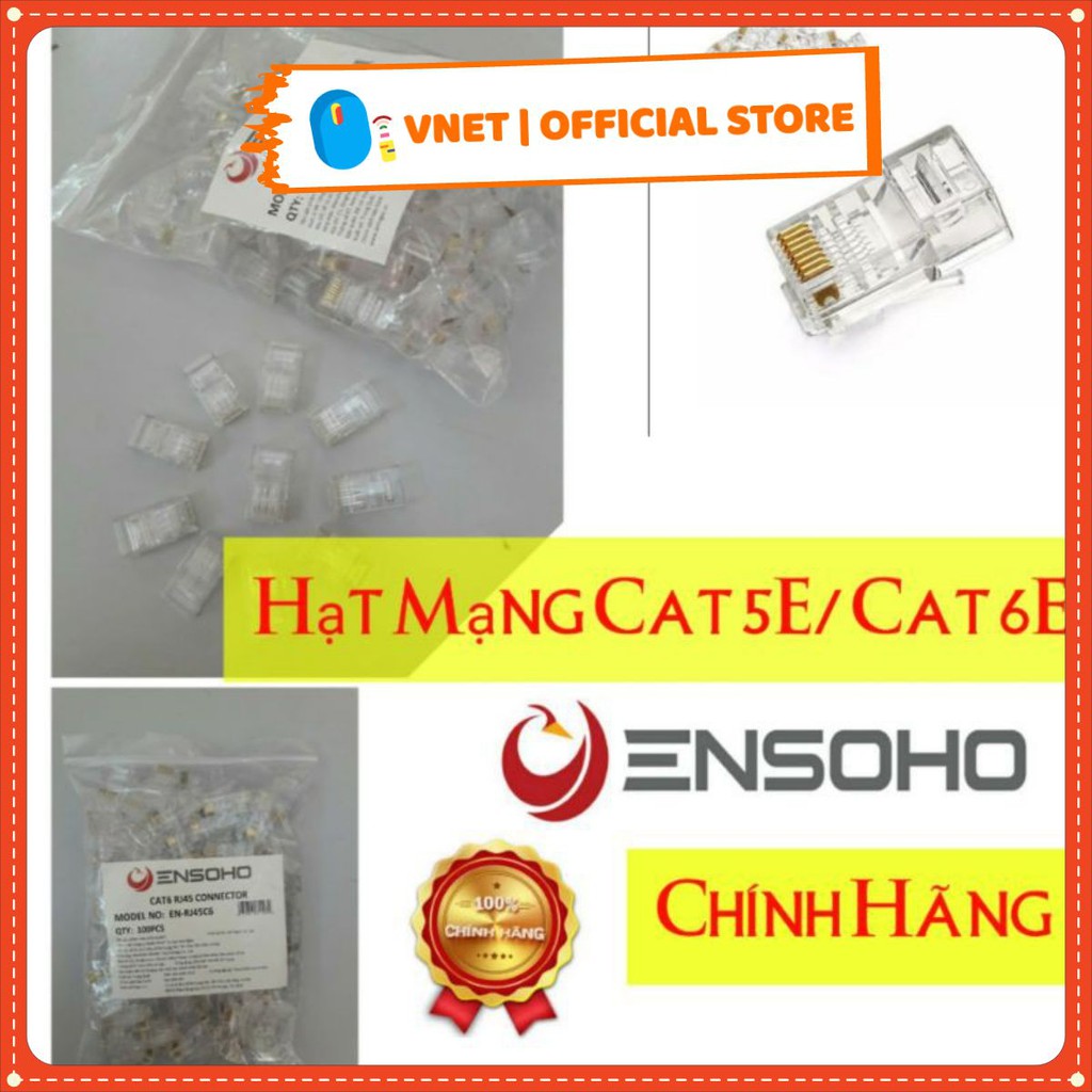 [Chính Hãng] Hạt mạng RJ45 ENSOHO Cat 5E/Cat 6E cao cấp 8 chấu đồng dày mạ vàng