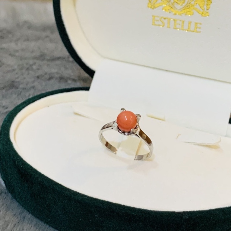 N35. Nhẫn Corallium rubrum vintage cam tươi | Độc lạ | Vintage Necklace|| Si Nhật | Japan | 2HAND | trang sức nhật bản