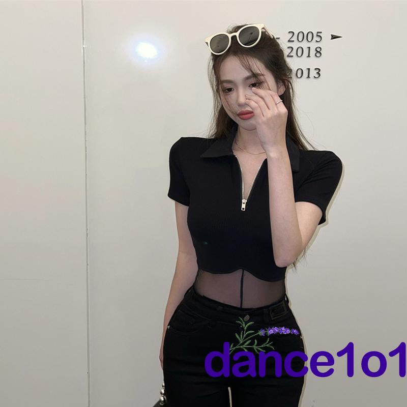 dance1o1-Women Solid Color Turn-down Neckline Sheer Bodysuit | BigBuy360 - bigbuy360.vn