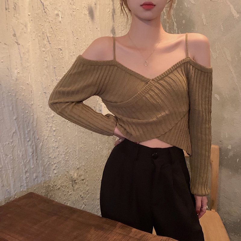 QKOOLE  Áo Dệt Kim Tay Dài Phong Cách Vintage Hàn Quốc Cho Nữ