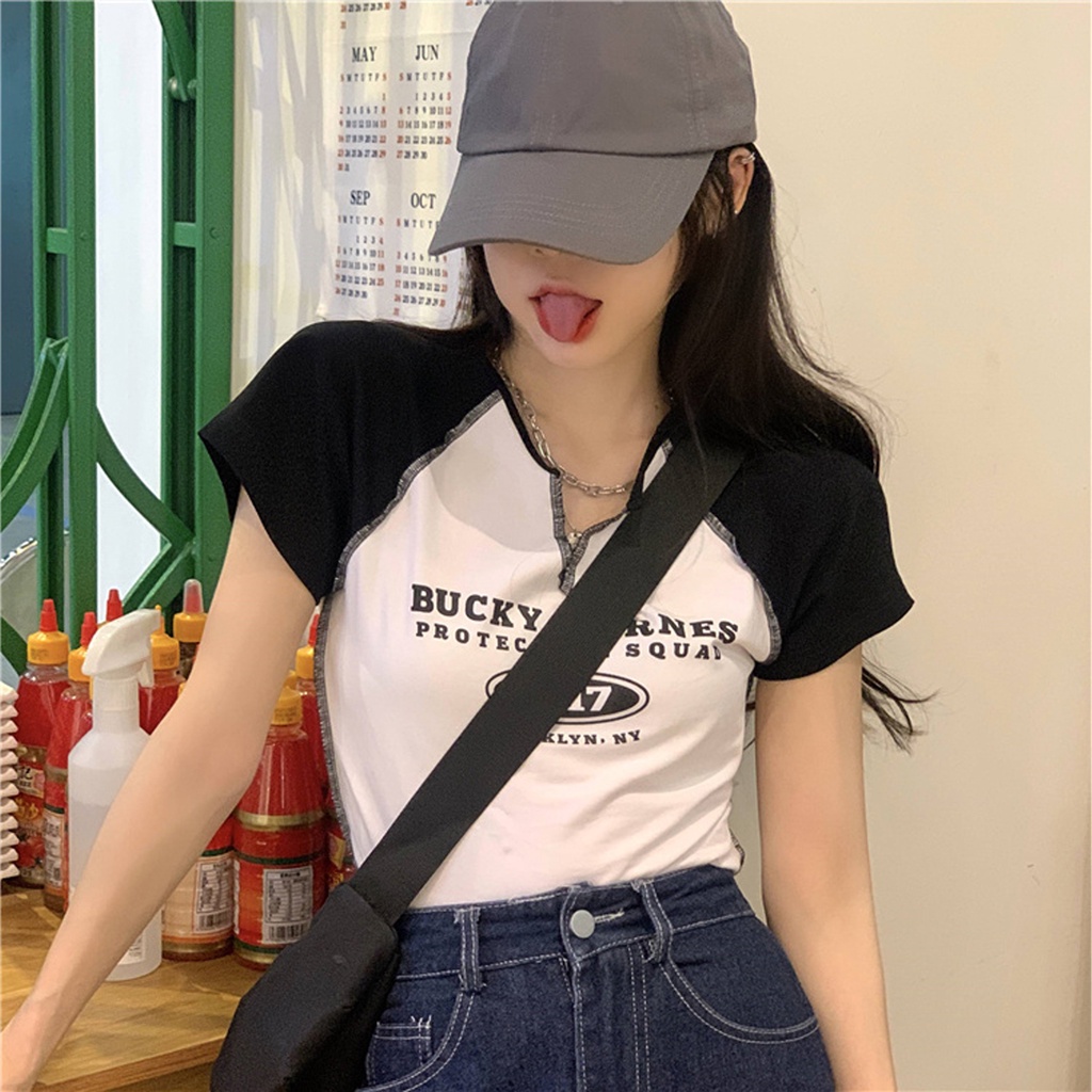 Áo Croptop Cổ V Tay Ngắn 1971 Chất Bozip Co Dãn Cá Tính_VIETCEN | BigBuy360 - bigbuy360.vn