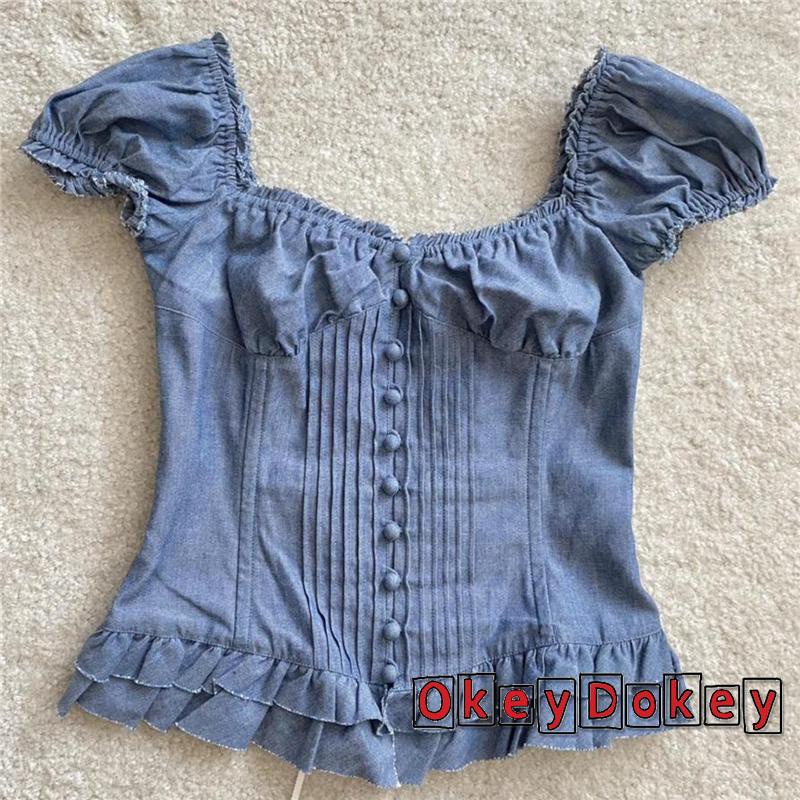 Áo Crop Top Cổ Vuông Tay Ngắn Phong Cách Cổ Điển Thời Trang Cho Nữ OKDK-y2k