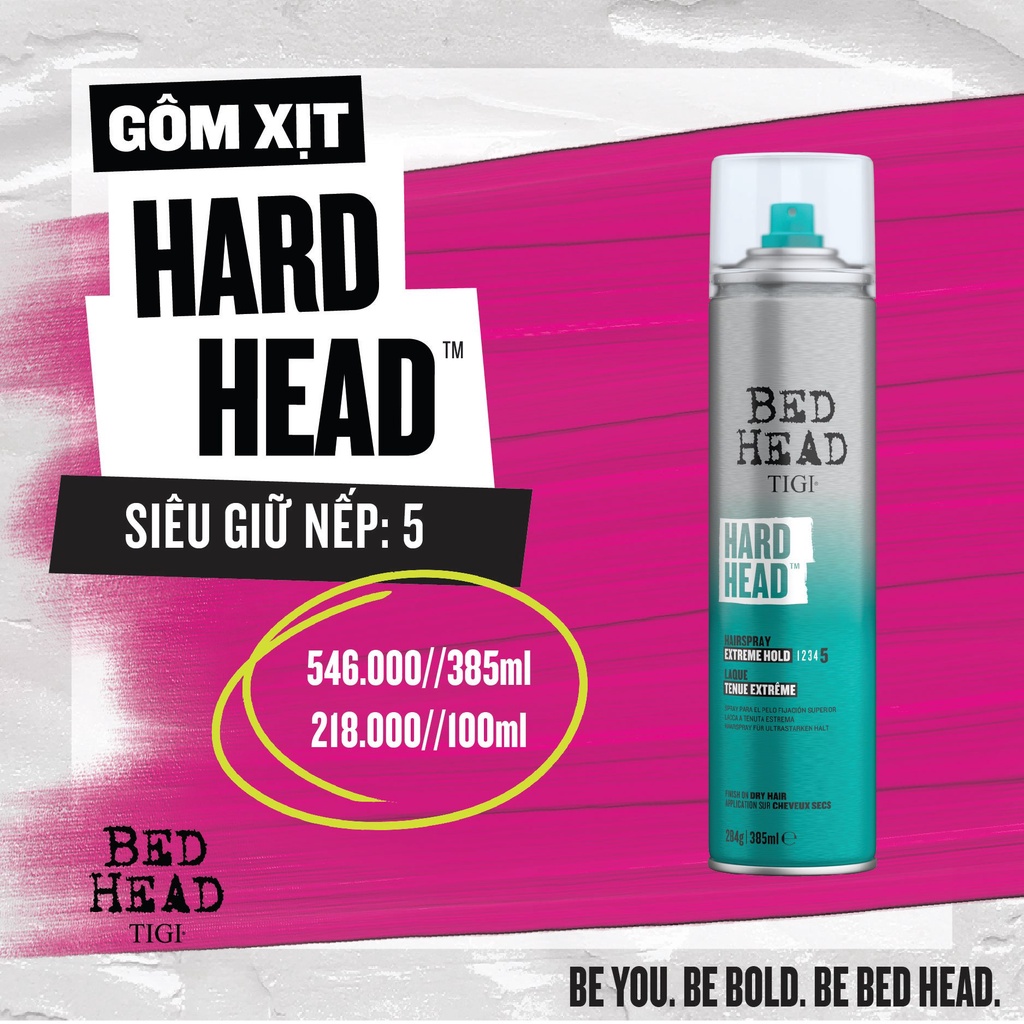 Gôm xịt tóc siêu cứng, giữ kiểu lâu bền Tigi Bed Head’s Hard Head 385ml