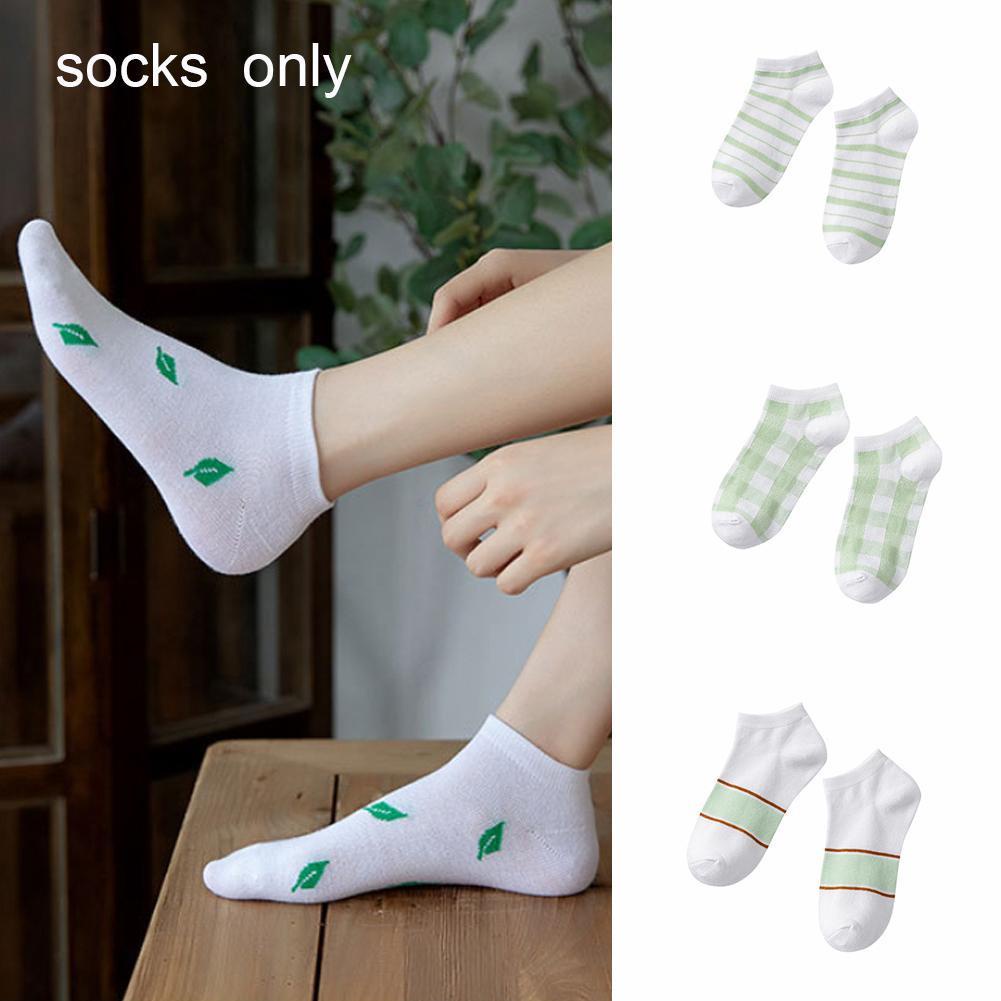 Tất thuyền mỏng cổ thấp in họa tiết lá hoạt hình màu xanh lá phong cách Nhật Bản cho nữ K4Q9 Y5C4 U4H0
