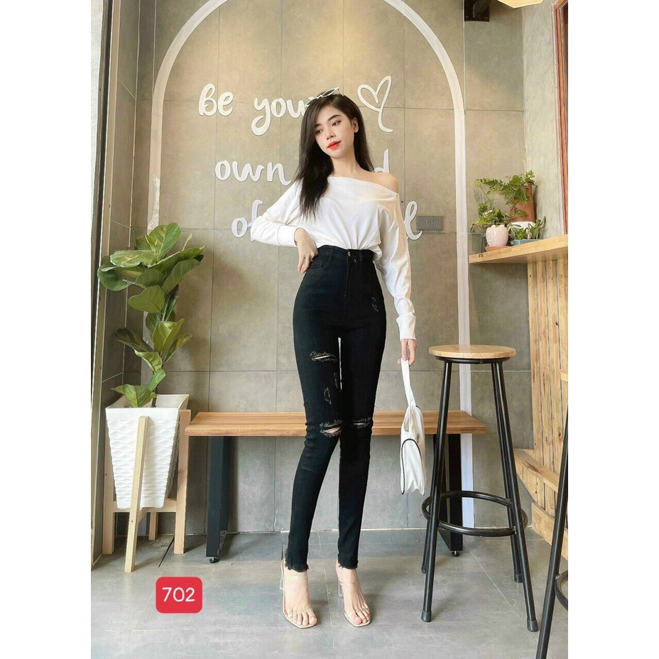 Quần Jean Nữ lưng cao màu đen vải denim co dãn chất vải mềm, quần jean lưng cao -Black Fashion Shop-qn613