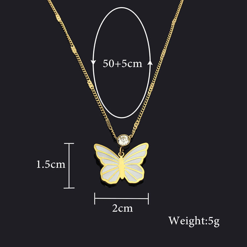 Korean version of the new diamond butterfly stainless steel necklace women