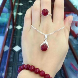 Bộ trang sức bạc đá cẩm thạch đủ mầu.
