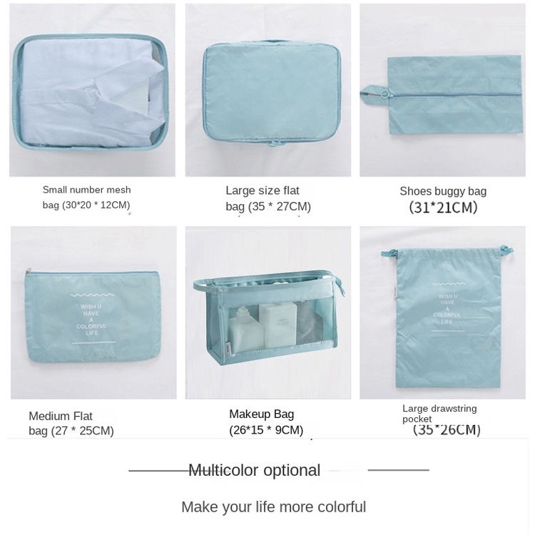 Set 8 Túi Đựng Đồ Bằng Polyester Dày Dặn Chống Thấm Nước Có Khóa Kéo Tiện Dụng