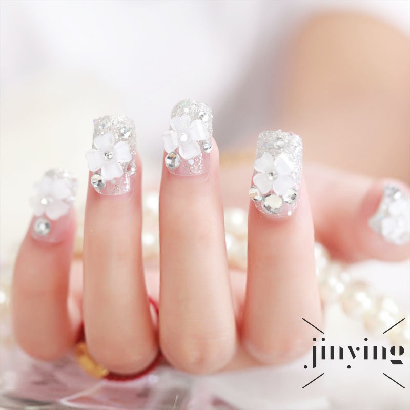 GETNOIVAS [Hàng mới về] Set 24 móng tay giả đính hoa 3d thời trang