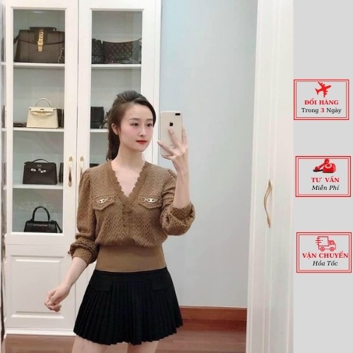 Áo ren nữ công sở cổ chữ V hai lớp ulzzang Hàn Quốc