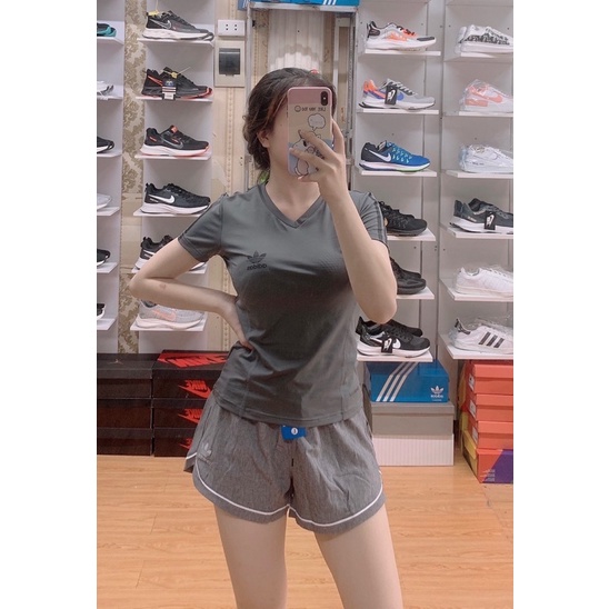 ÁO THUN NỮ THỂ THAO CỔ TIM, 3 SỌC TAY, ÁO TẬP GYM YOGA AEROBIC CỰC LẠ MẮT T5396