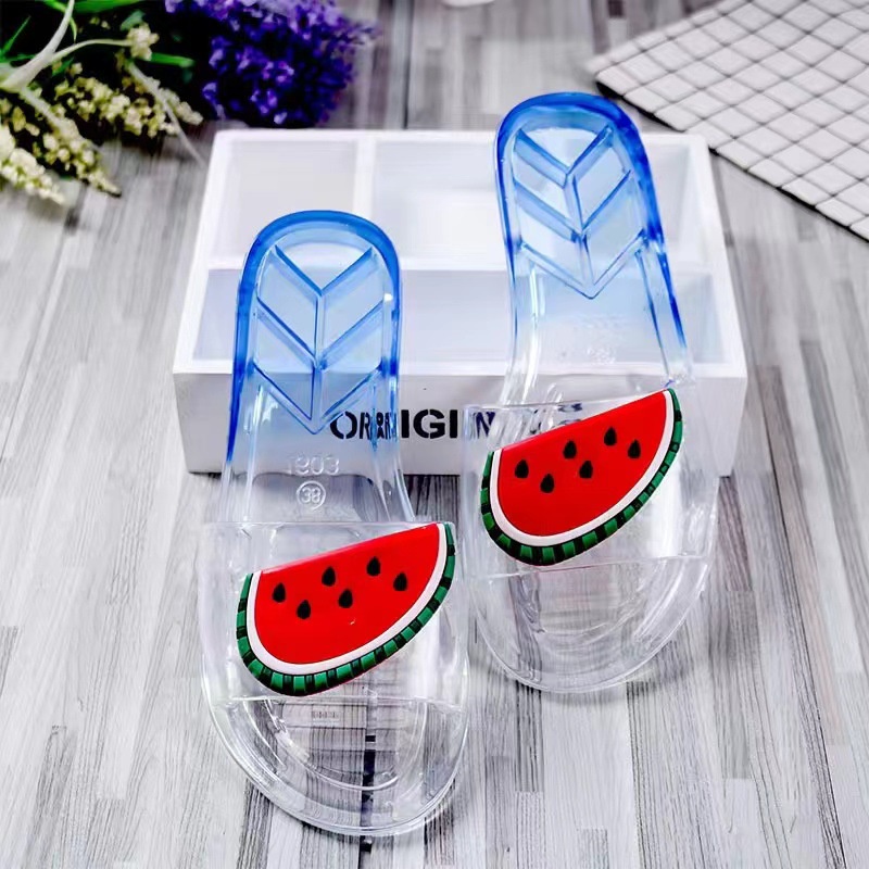 Dép đi trong nhà Trong Suốt Họa Tiết Dâu Tây Phong Cách Hàn Quốc Thời Trang Mùa Hè 2021