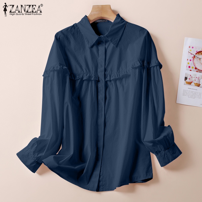 Zanzea Áo Sơ Mi Dài Tay Phối Bèo Thiết Kế Đơn Giản Thời Trang Cho Nữ