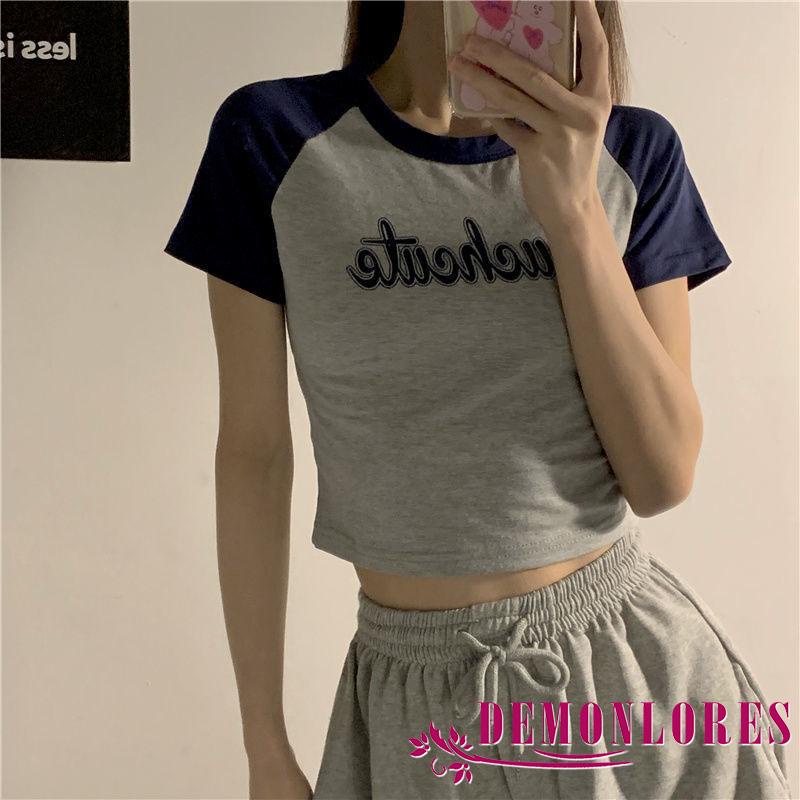Áo Thun Croptop Tay Ngắn Cổ Tròn In Chữ Thời Trang Mùa Hè Dành Cho Nữ