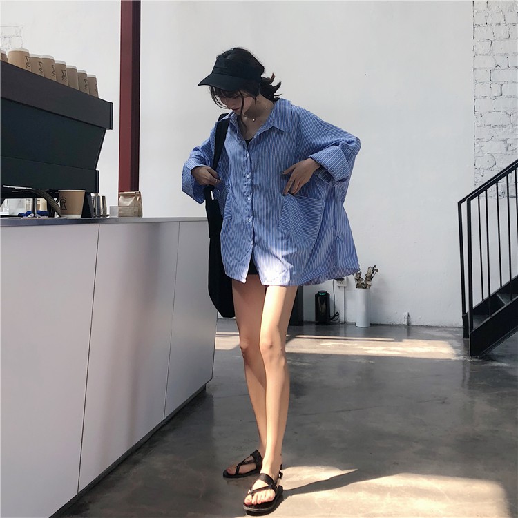 [ORDER-Có Ảnh Thật] Áo sơ mi nữ kẻ sọc form rộng dài tay túi đắp ulzzang | BigBuy360 - bigbuy360.vn