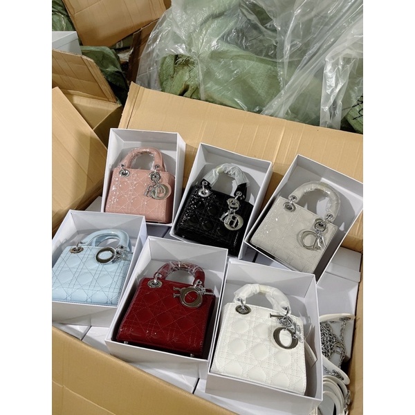 Túi chữ Đ vân 3 ô da bóng size 17 kèm hộp siêu sang hàng QC cao cấp