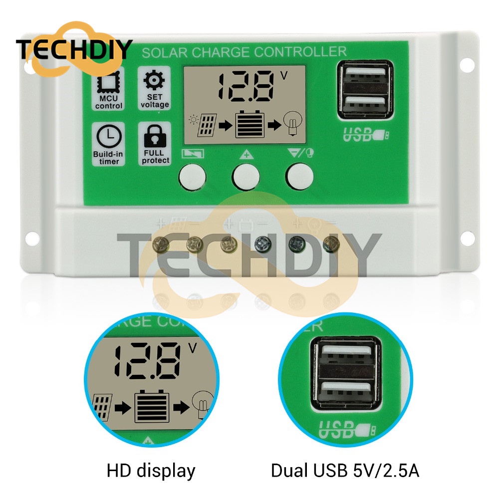 Thiết Bị Điều Khiển Sạc Năng Lượng Mặt Trời 10A 20A 30A 24V 12V Màn Hình LCD
